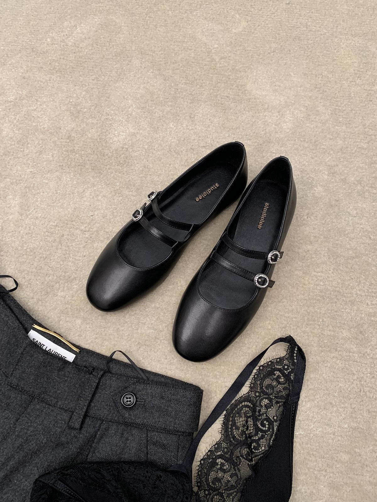 

Cowhide version of grape mother, the same round head double buckle belt, genuine leather Mary Jane shoes, women s commuting low heel flat sole shoes, 35