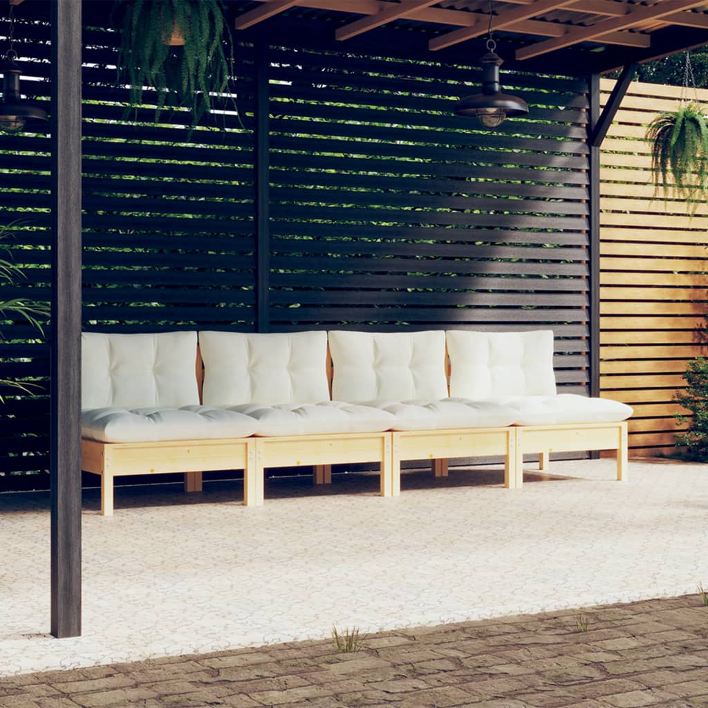 Vidaxl 4-Osobowa Sofa Ogrodowa Z Kremowymi Poduszkami, Drewno Sosnowe