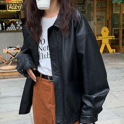 Jmprs Vintage Damen Pu Jacke Damen High Street Techwear Oversize Kunstleder Moto Biker Mäntel Bf Punk Casual Cropped Oberbekleidung
