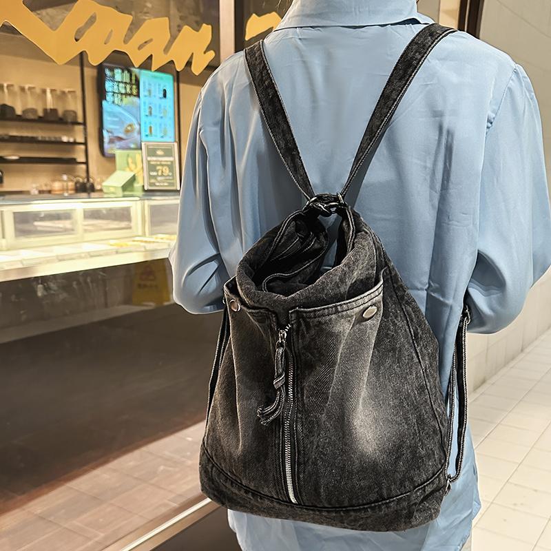 Zaino in Denim da Donna Convertibile in Borsa a Tracolla – Borsa a Spalla in Jeans Lavato Vintage per Viaggi e Uso Quotidiano, Zaino Casual alla Moda con Cerniera
