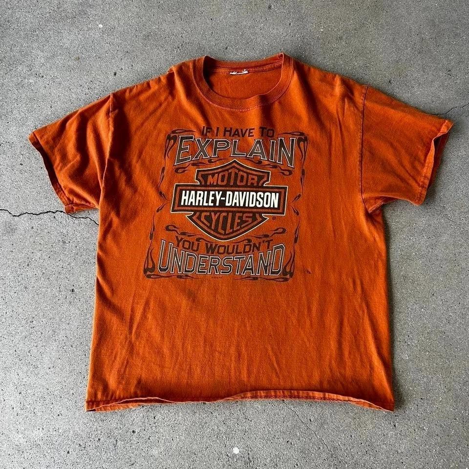 Винтажная оранжевая футболка Harley Davison с двусторонним принтом 2XL