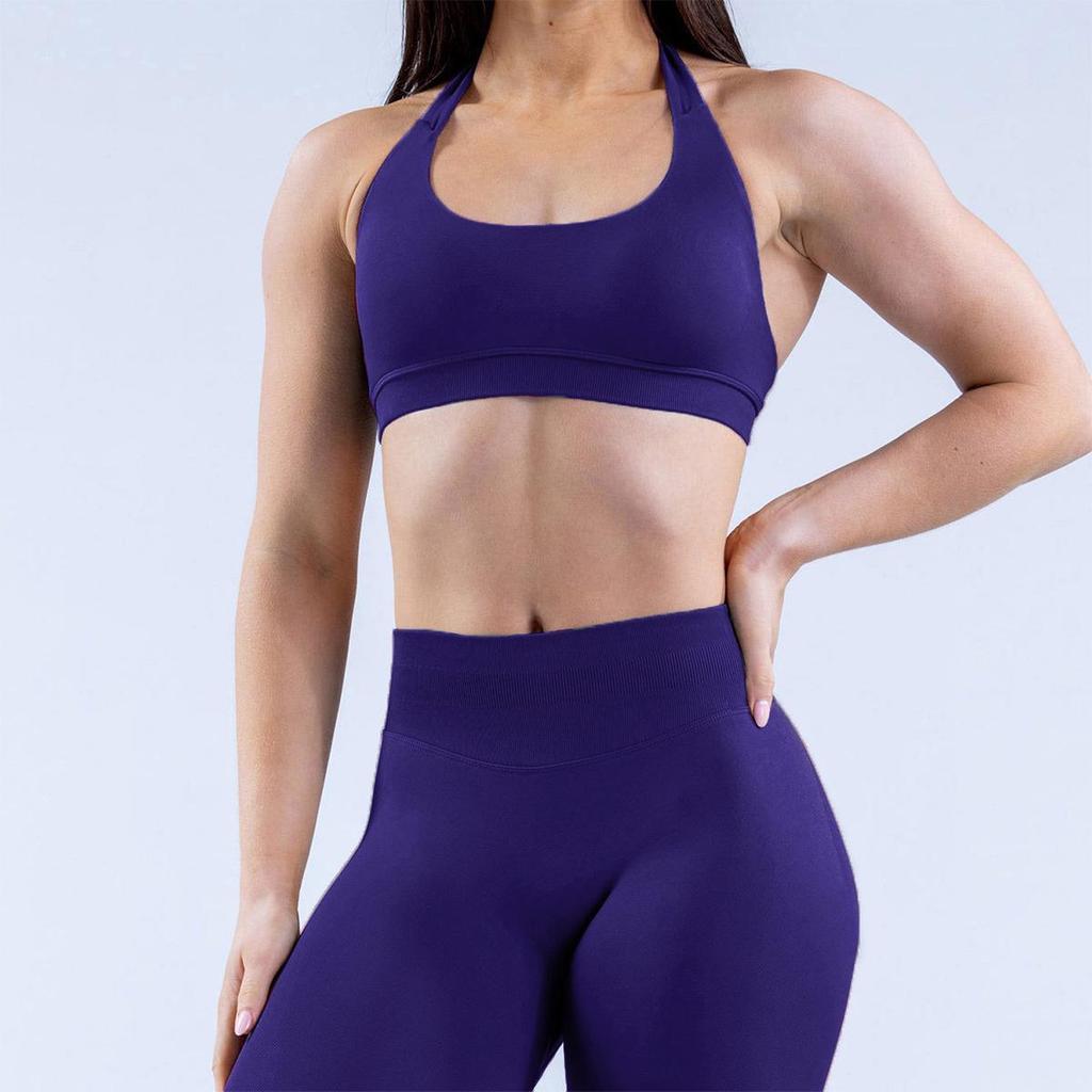 Macaron Color Women's Quick-Dry Low-Waist Yoga Pants & One-Shoulder Sports Bra with Pads