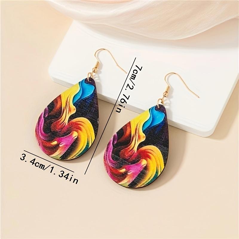 A Pair of Water Drop Print Earrings Atmospheric Retro Elegant Wooden Earrings