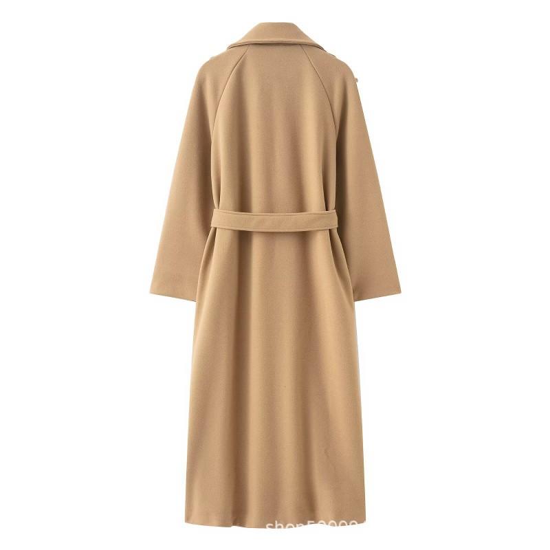 Womens Winter Wool Blend Double-Breasted Trench Coat Longline Classic British Style Streetwear Outerwear