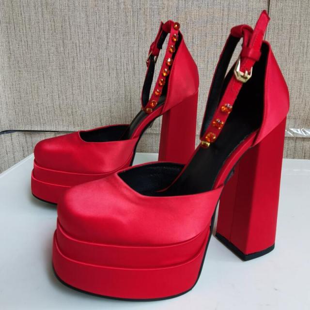 Stora Storlekar 46 Design Hög Kvalitet Äkta Siden Fårskinn Damer Platåpumps Nya Sexiga Rosaröda Högklackade Skor Dam