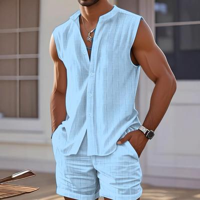 Summer New Men's Vest Shirt Casual Loose Sleeveless Shorts Beach Suit
