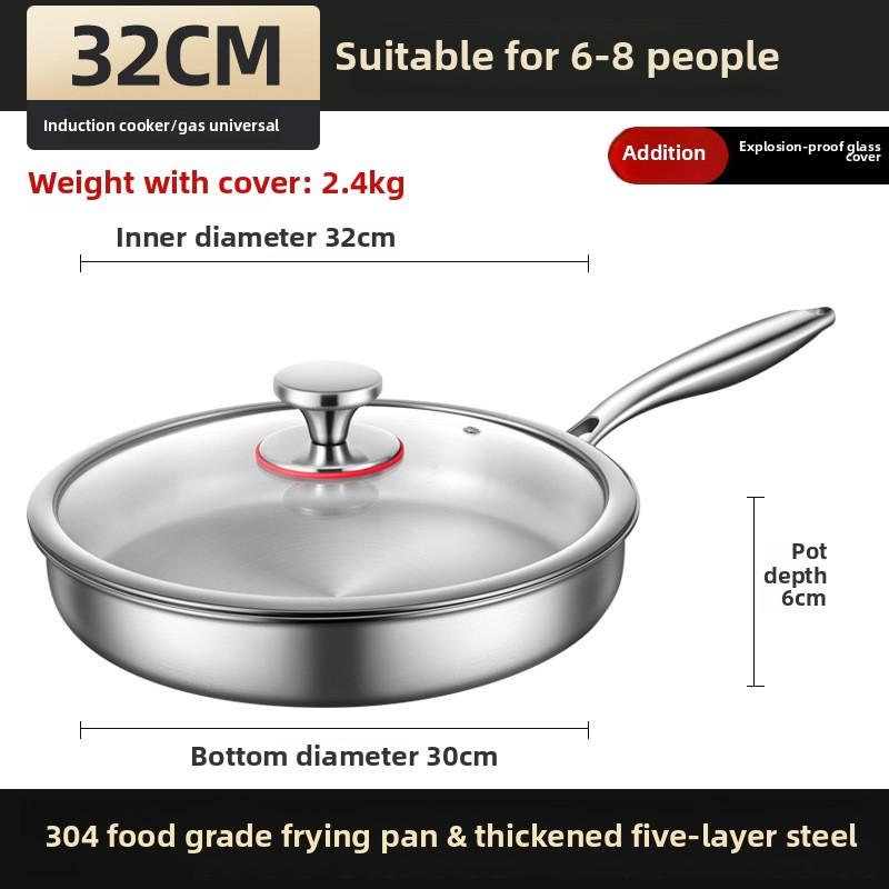 Uncoated 22-32cm frying pan, metal stainless steel frying pan, steak frying pan