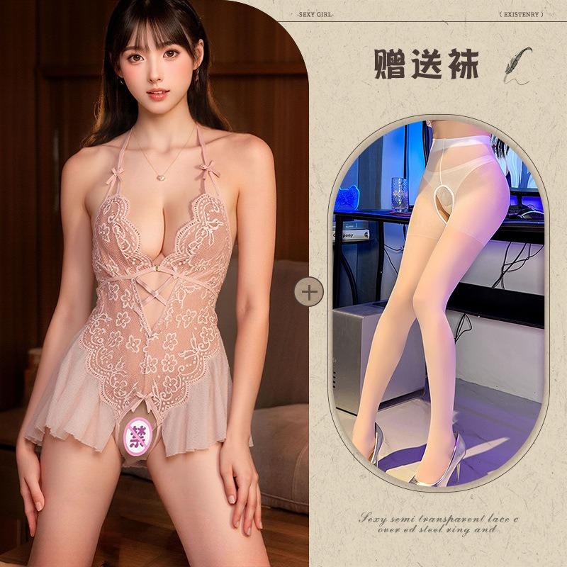 Sexy Underwear Women's Neck See-through Lace Hot Backless Deep V Onesie Women's Uniform Set Pure Desire Wind Suspender