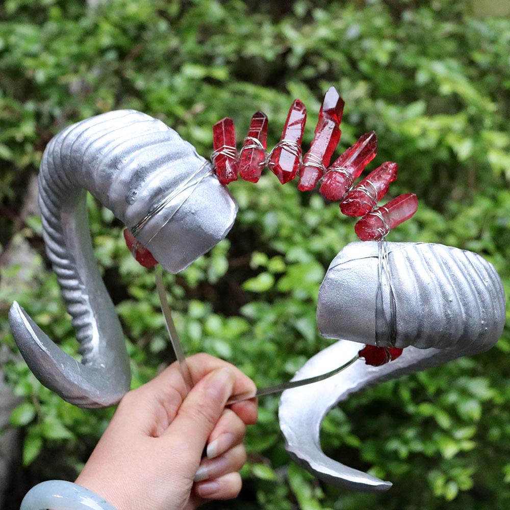 Natural Crystal Sheep  Cow Horn Handmade Headband for Performance  DIY Decoration