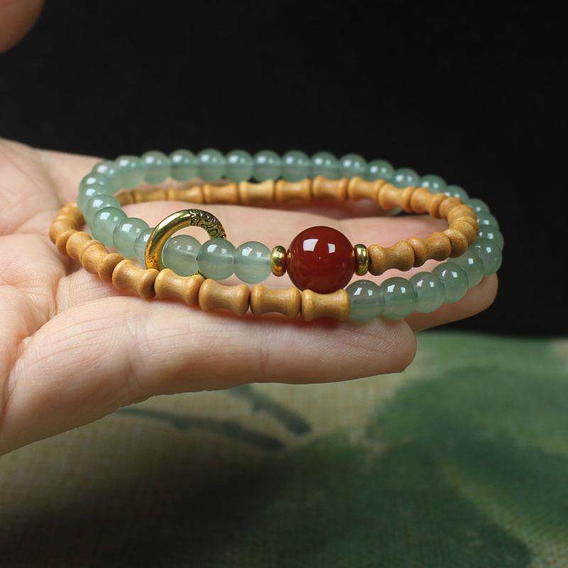 Sandalwood Bamboo Knot Double Wrap Bracelet Unisex DIY Handmade Wrist Jewelry