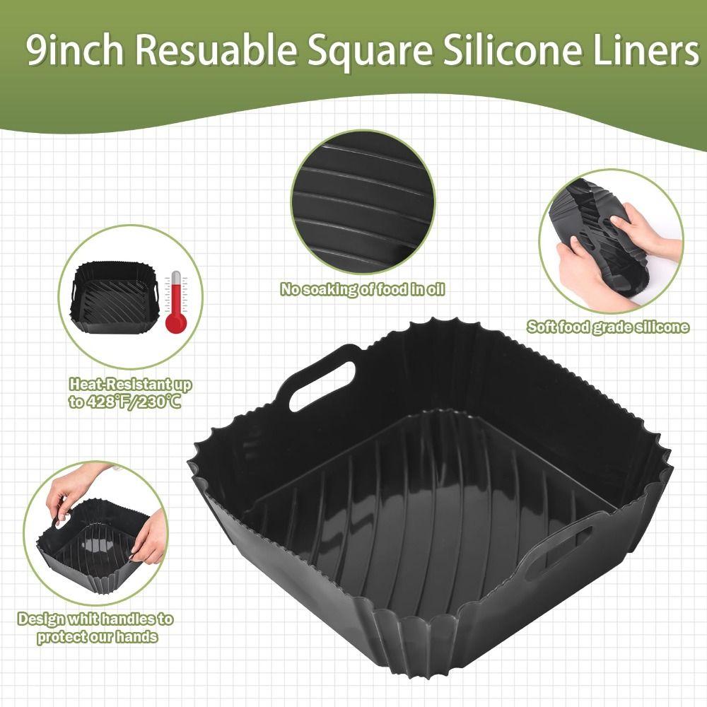 Baking Mold Silicone Airfryer Basket Liners Non-Stick Reusable Silicone Baking Tray Square Shape Air Fryer Liners Cooking