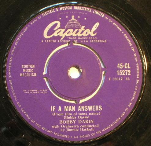 

7inch Record BOBBY DARIN If A Man Answers CL15272 Capitol Records 1962 UK Pop Used