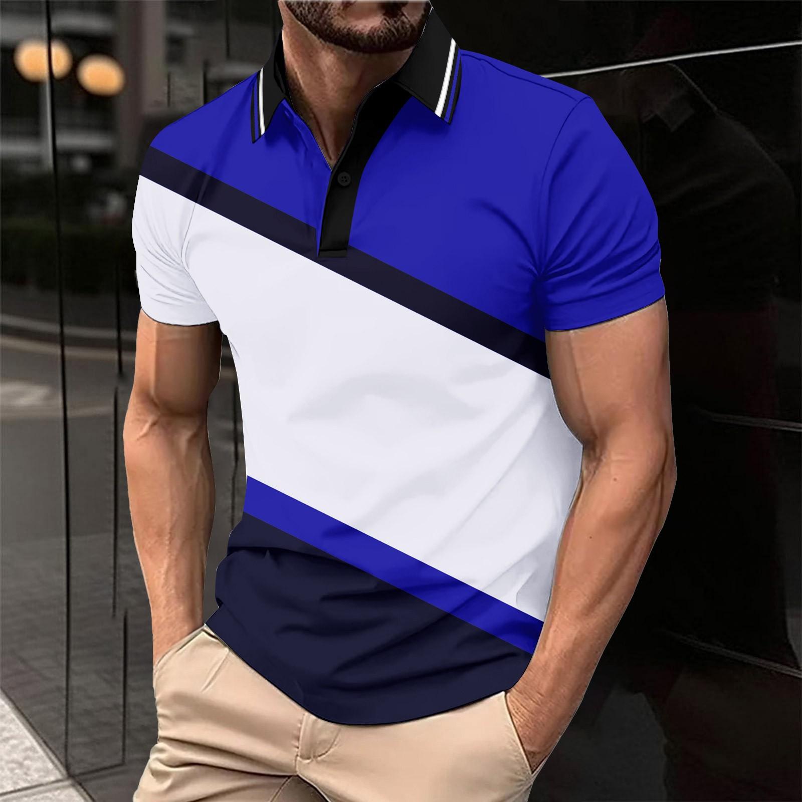 

Летний новый мужской повседневный воротник-стойка с коротким рукавом воротник рубашки S синий