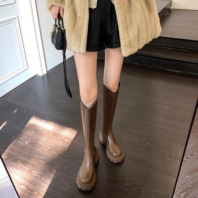 Spot Thick Heel Round Head Thick-soled High Boots 2025 Autumn and Winter New V-mouth Thin Boots Women's Winter Knight Western Boots