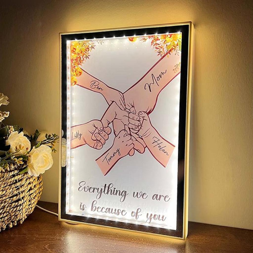 Acrylic Light Up Picture Frame Mother Day Holding Hands Frame Light Unique Design for Women Grandma Birthday Christmas Gift