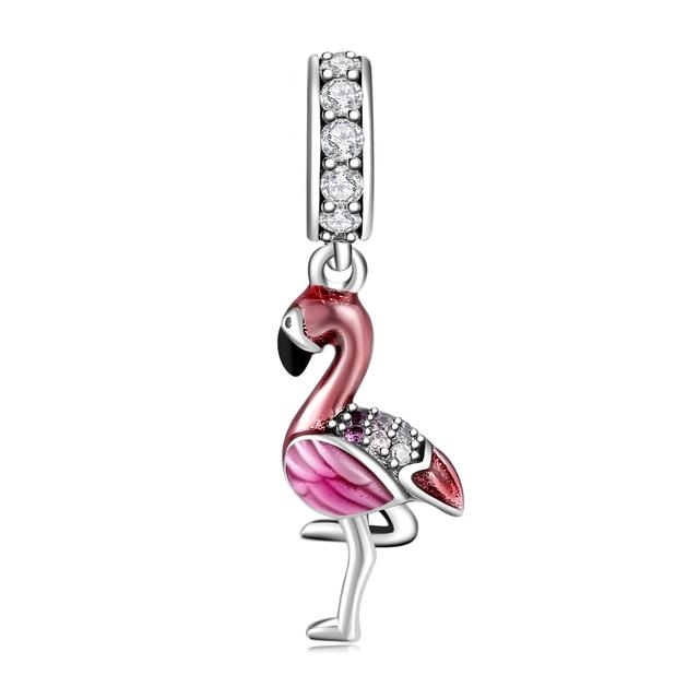 925 Sterling Silver Microphone Shape Flamingo Pink CZ Beads Fit Original Designer Charms Bracelet Bangles DIY Jewelry Making
