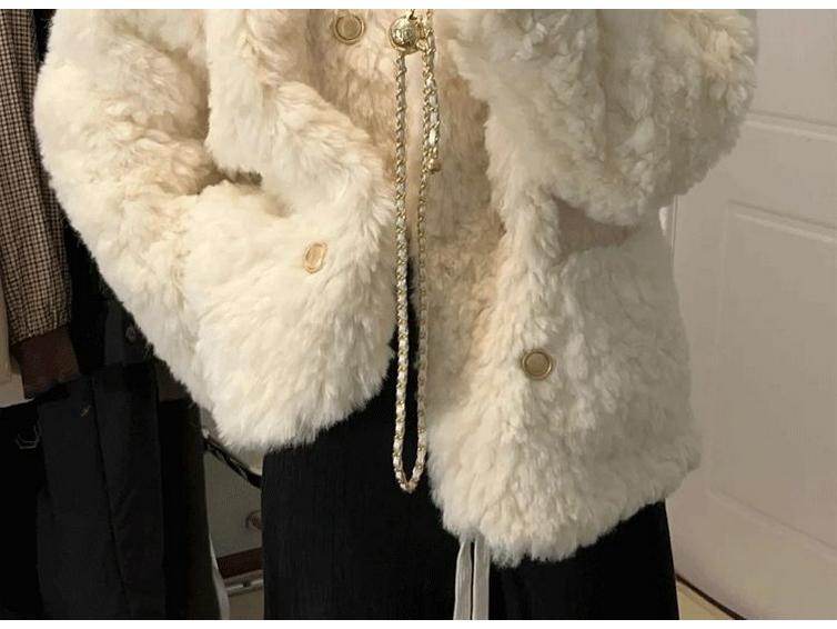Women's Petite Chenille Angora Fur Coat - Winter 2025 Collection: Loose Fit, Plus Cotton, Stylish and Soft