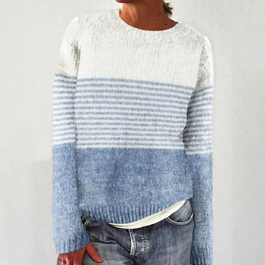 Europäischer & Amerikanischer Damen Lockerer Farbblock Rundhals Mode Pullover