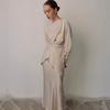Women's Loose Skirt Suit Long Sleeve Blouse Elastic Waist Mermaid Skirt Satin Solid Elegant Two Piece Party Matching Set