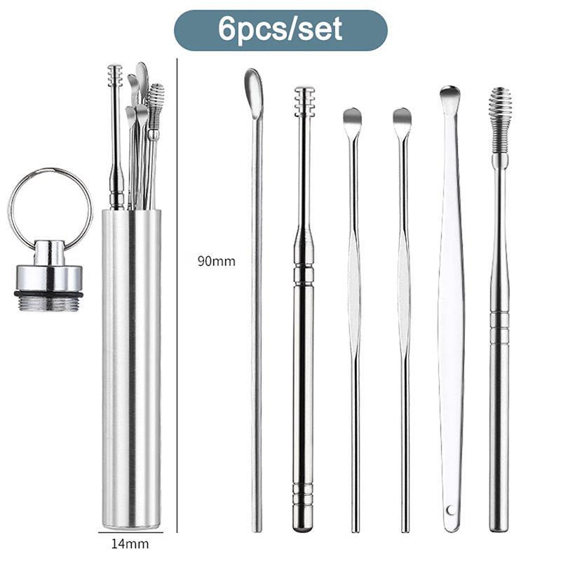 

6pcs/box Stainless Steel Spiral Ear Pick – Portable Cleaning Tool for Earwax Removal