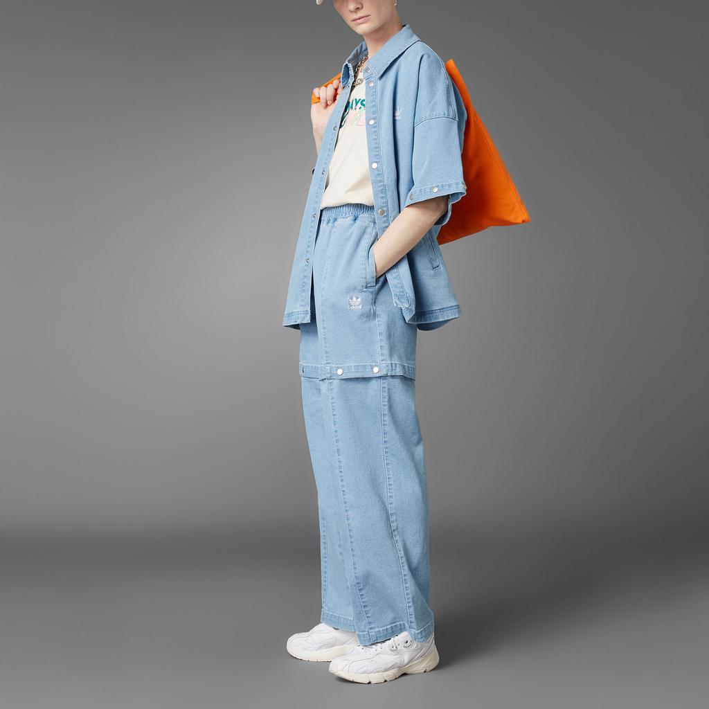 Adidas Originals Three Stripes Denim Removable Leg Casual Sports Jeans Women Jeans Gray Blue HT8170