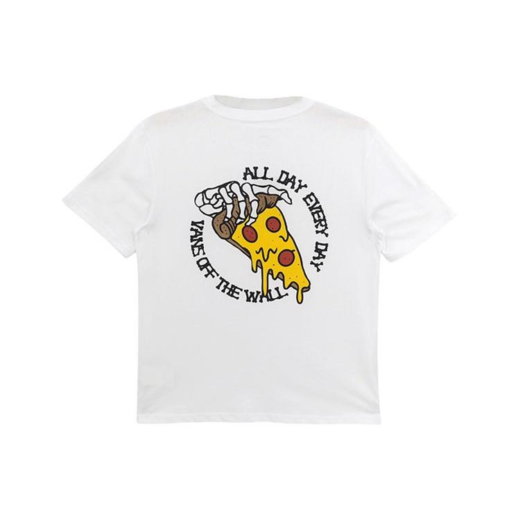 Men s Vans Skeleton Pizza Cartoon Printing Casual Round Neck Short Sleeve White VN0A5F3SWHT L
