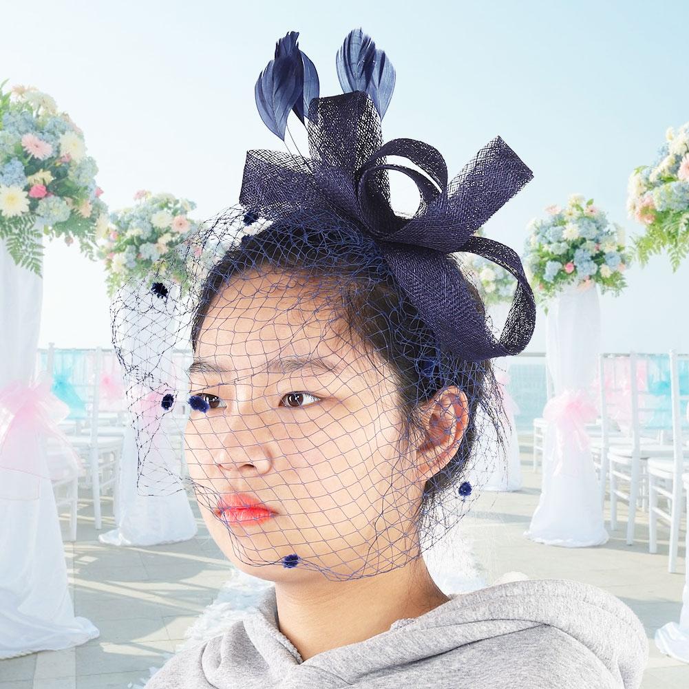 Matrimonio Donna Rete Maglia Velo Viso Sposa Cappelli Sposa Fascinator Copricapo Accessorio Capelli(marina)