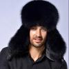 Russian Leather Bomber Men Winter Earmuffs Trapper Earflap Cap Man Real Raccoon Fur Black Fox Hats
