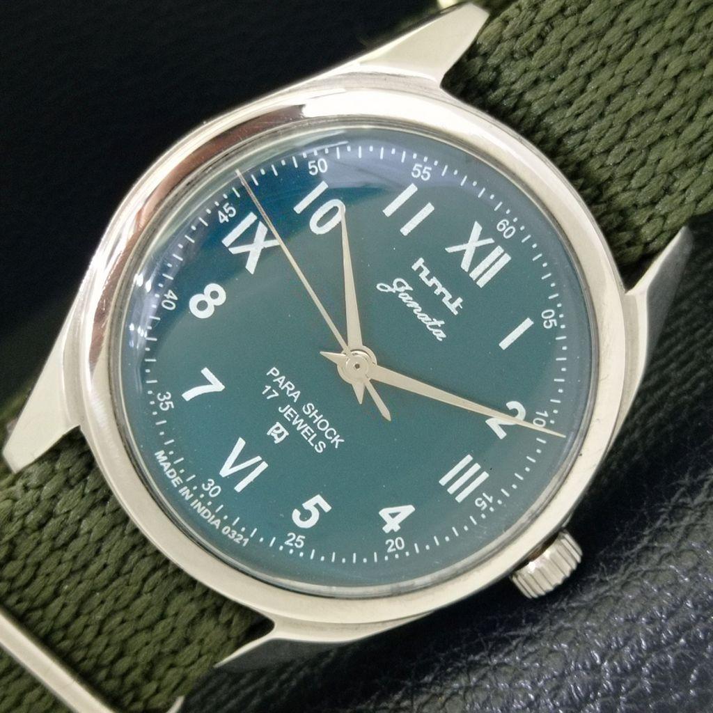 VINTAGE HMT JANATA HAND-WINDING INDIAN MENS GREEN COLOR DIAL WATCH a700083-5 R201-a700083