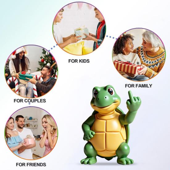 Middle Finger Turtle Figurine Resin Cartoon Turtle Statue Desk Buddy Hand-Painted Turtle