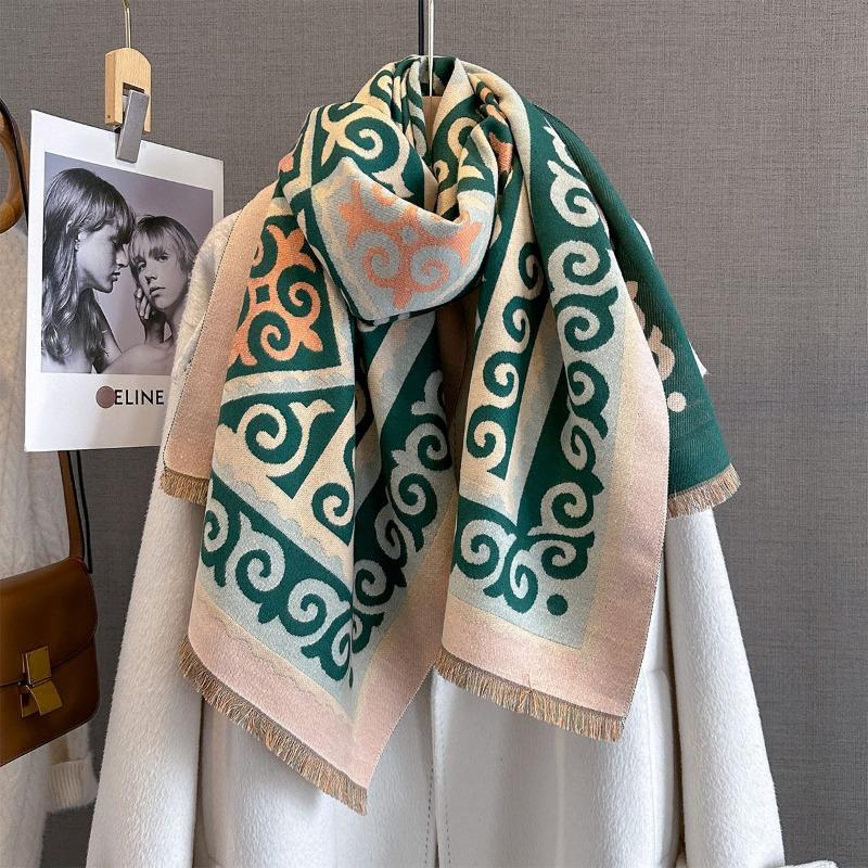 Korean Japanese Style Vintage Geometric Printed Scarf For Women