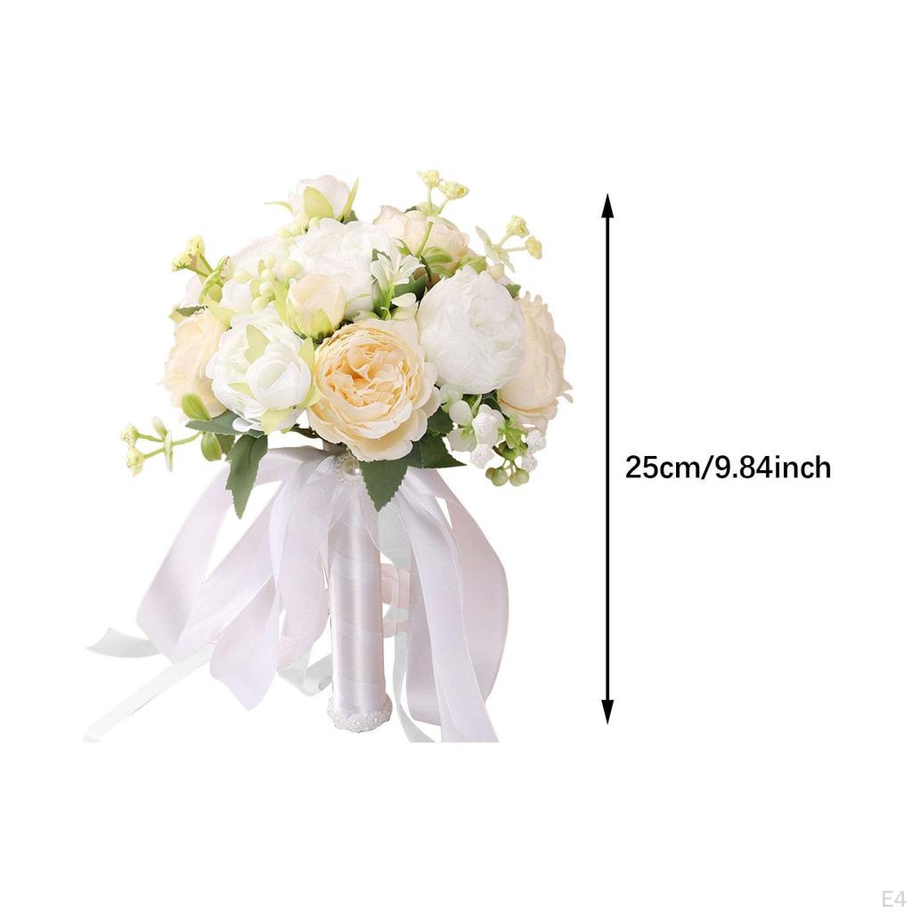 Artificial Roses Bridal Wedding Bouquet 9.8inch Tall Decorative Handmade for Party