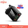30W Hızlı Şarj 3.0 LED Ekran 3 Bağlantı Noktalı USB Telefon Şarj Cihazı iPhone 12 Pro Samsung S20 Şarj Cihazları için Hızlı Şarj AB Duvar Adaptörü