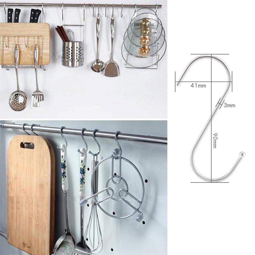 Stainless Steel S Hooks Heavy Duty Multi-Purpose S Shaped Hooks for Kitchen Utensils, Closet Clothes Bathroom Towels Workshop Tools, 3 Sizes Available