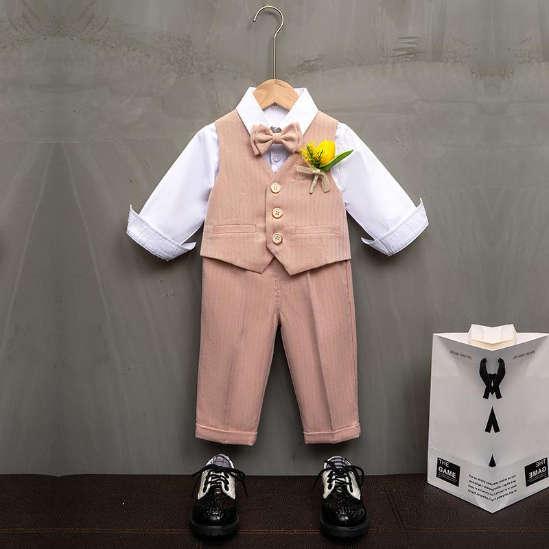 Traje de Florista Estilo Britânico Outono/Inverno para Bebês de 1 Ano - Roupa de Aniversário e Casamento