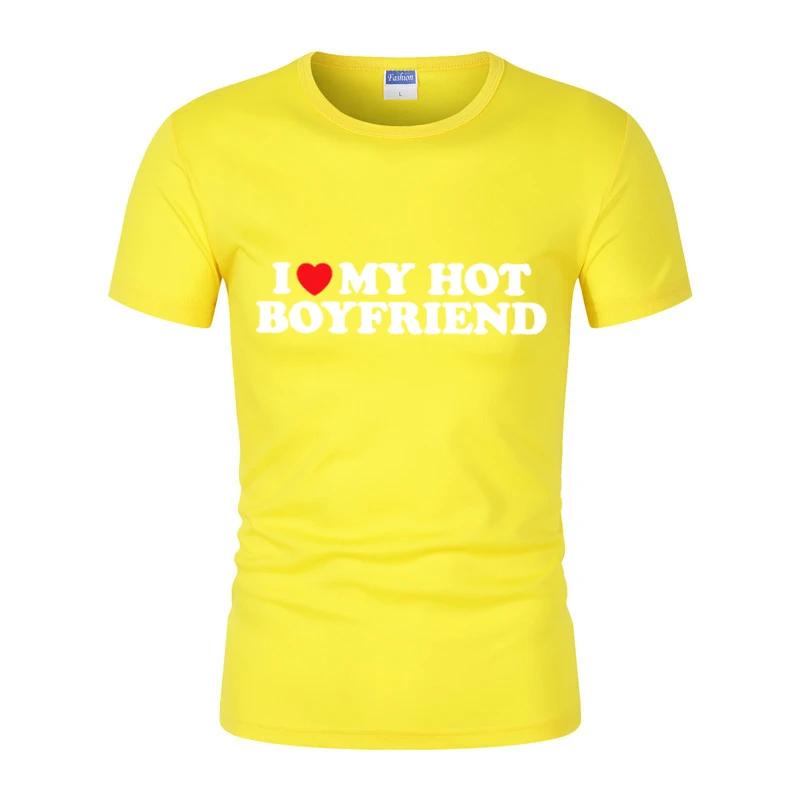 I Love My Hot Boyfriend Short-Sleeved T-Shirt Summer New Couple Funny Pattern Printed Casual Short-Sleeved T-Shirt Street Tops