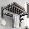 Matte Black/Grey Towel Hanger with Double Towel Bars 50CM Folding Holder With Hook Towel Holder Wall Mount Aluminum Towel Rack