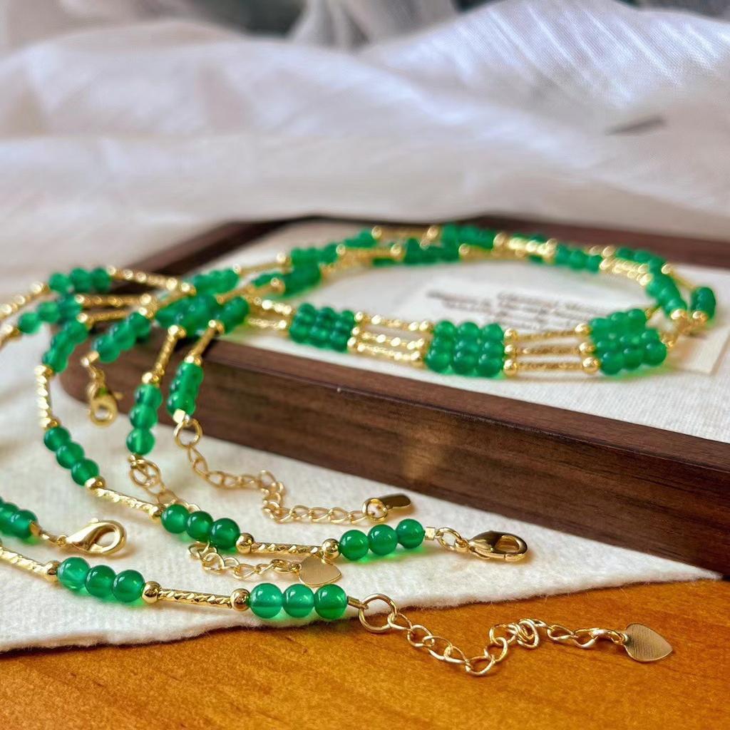 Retro Natural Vitreous Green Chalcedony Gypsy Collarbone Chain Atmosphere Necklace Female Green Versatile