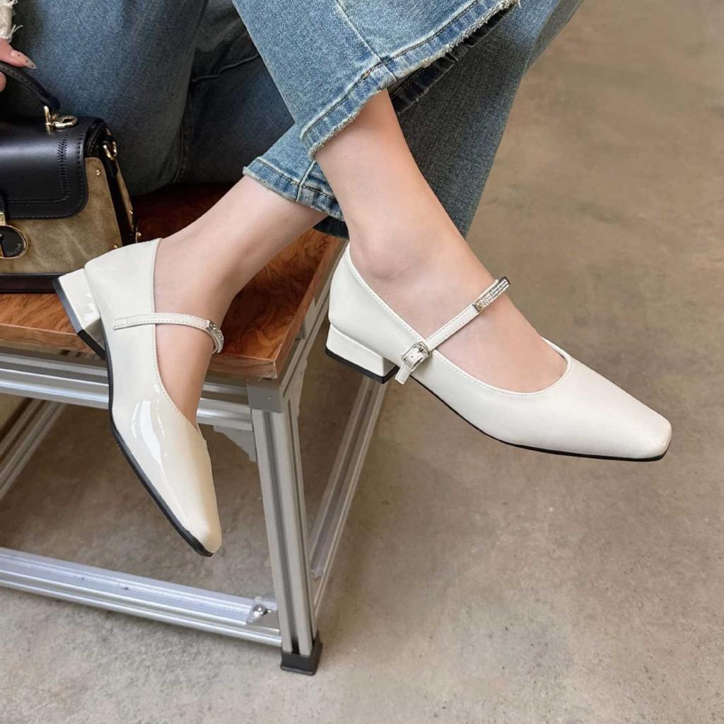 French small square head low heel Mary Jane shoes women's fashion temperament silver word with single shoes