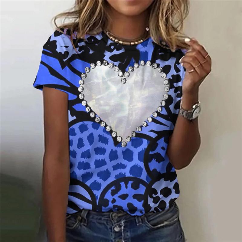 Women Love Heart Fashion T-Shirts Summer Short Sleeve 3D Printing Street Hip Hop Ladies Tee Casual Tops