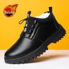 Men's Trendy Plush-Lined Winter Lace-up Snow Boots - Warm, Stylish British Style Leather Shoes