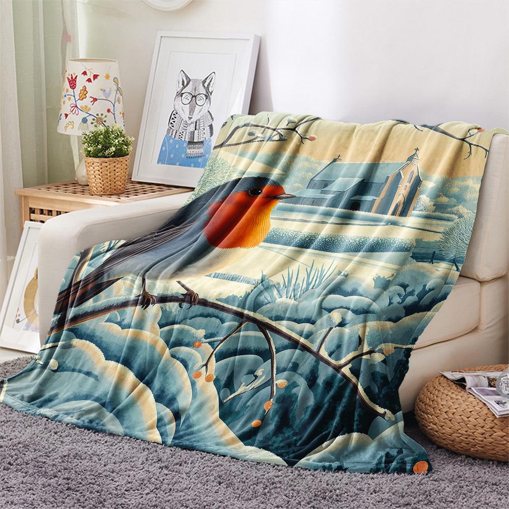 Branch Birds  Print Flannel Blanket, High Quality Comfortable for All Seasons, Home Decor, Warmth and Comfort