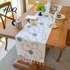 High Quality Embroidered Table Linen Floral Runner Elegant Dining Cover White Rustic Scratch Resistant Runner with Tassels for Home Wedding