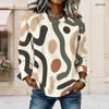 Womens Plus Size Round Neck Long Sleeve Abstract Printed Top Curved Hem With Pockets