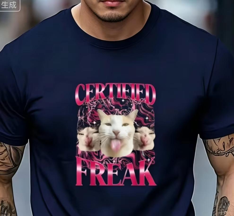 Funny Weird Cat Meme Tshirt With Bright Pink Graphic Slim Fit Short Sleeve Top For Teens Adults Fashion Casual Sport Tee