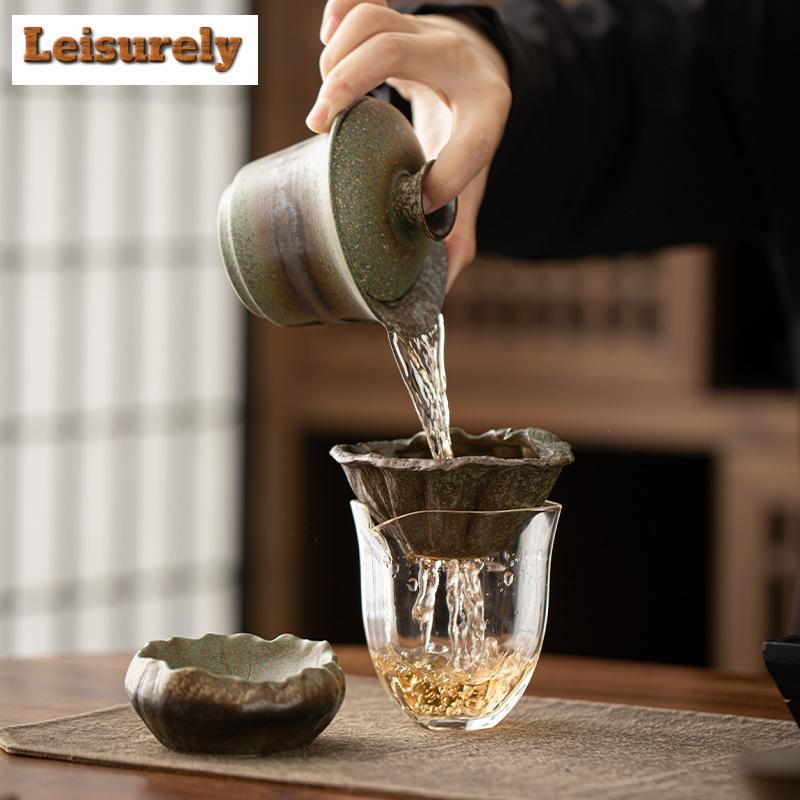 Chinesischer Brennwechsel Cyan Keramik Tee-Infuser Zen Teesieb Haushalt Teezubereitung Teefilter Teeservice Ausrüstung Sammlung