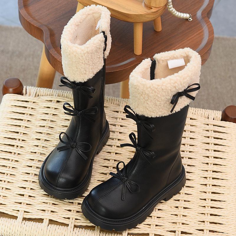 

Стильні зимові чоботи для дівчат з оксамитовою підкладкою - Двошарова бавовна, Модні та теплі на 2025 рік Size 29, 18.8cm чорний