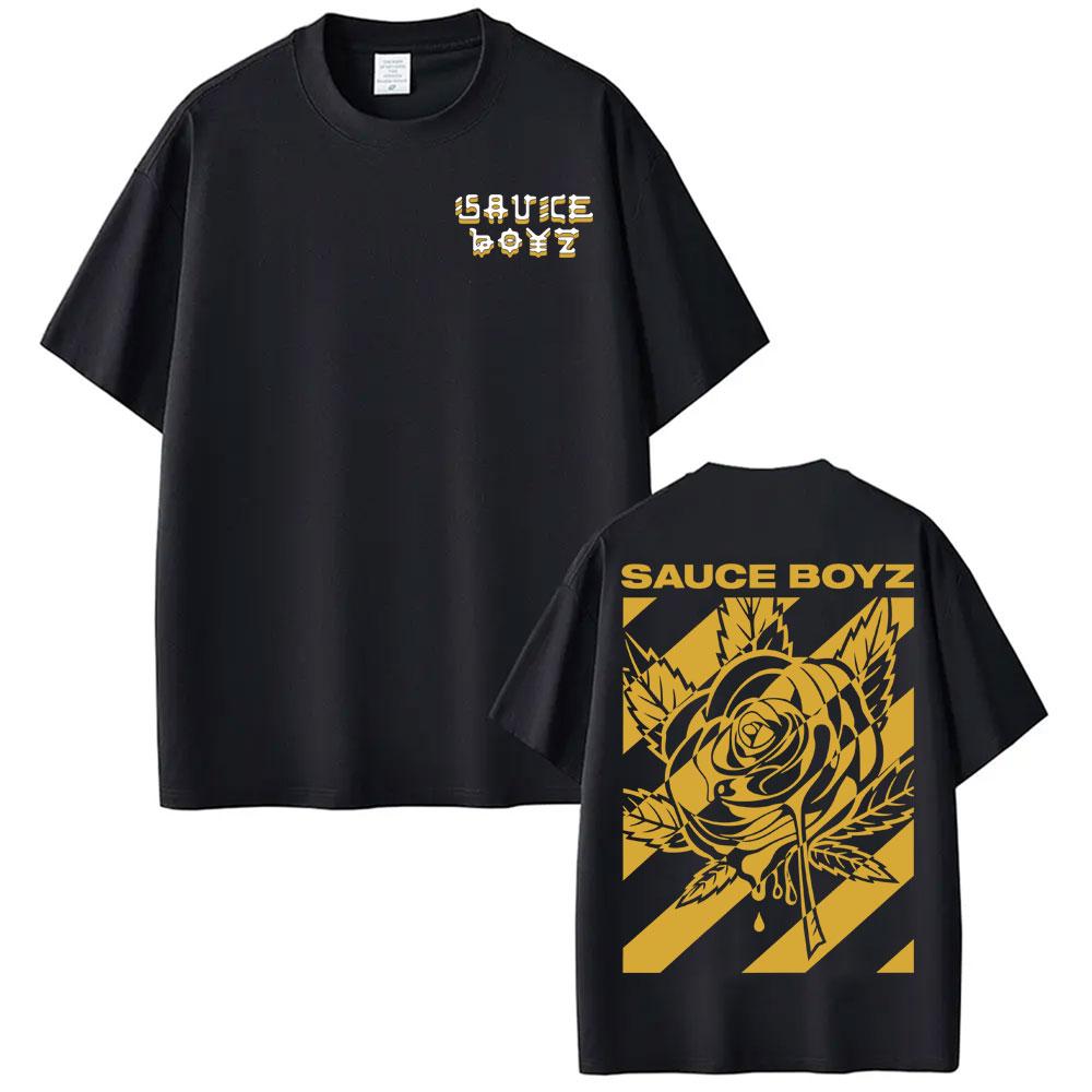 2025 Summer Rapper Eladio Carrion Sauce Boyz Album Printed Tshirt Mens Casual Cotton Loose Tshirt Fashion Hiphop Retro Top