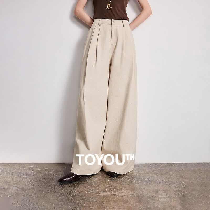 Chuyu Women s Morrey-Style Pure Cotton Relaxed Wide-Leg Pants 30 светло-бежевый
