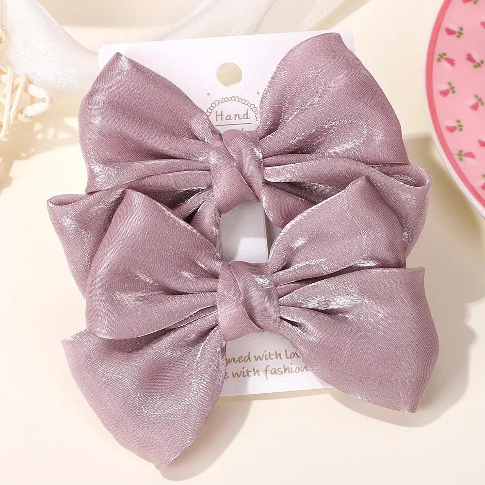 2pcs 4.3inch Girls Organza Bow Hair Clips Cute Baby Bowknot Hairpins Sweet Kids Barrettes Girls Princess Hair Accessories Gift